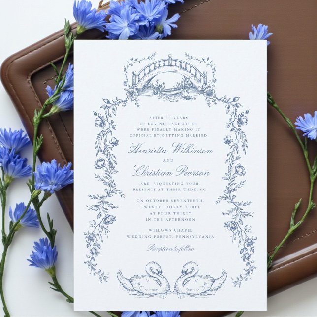 Convites Whimsical Blue Swan Romantic Wedding Invitation (Criador carregado)