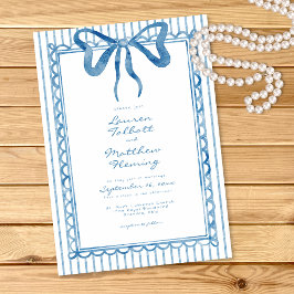 Convites Whimsical Blue Watercolor Bow Stripe Wedding
