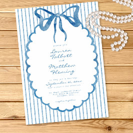 Convites Whimsical Blue Watercolor Bow Stripe Wedding