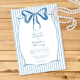 Convites Whimsical Blue Watercolor Bow Stripe Wedding