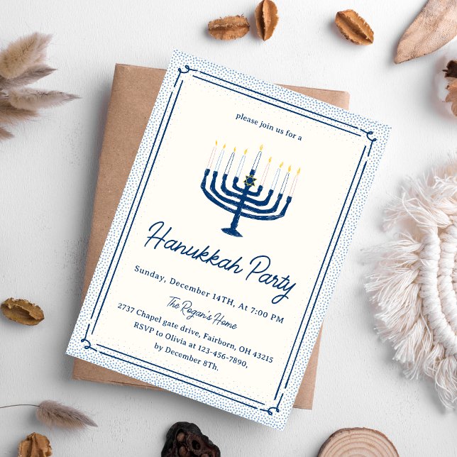 Convites Whimsical Blue & White Hand Drawn Hanukkah Party   (Criador carregado)