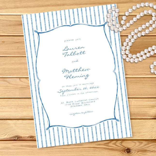 Convites Whimsical Blue White Watercolor Stripe Wedding (Whimsical Blue White Watercolor Stripe Wedding Invitation)