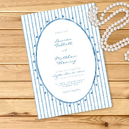 Convites Whimsical Blue White Watercolor Stripe Wedding