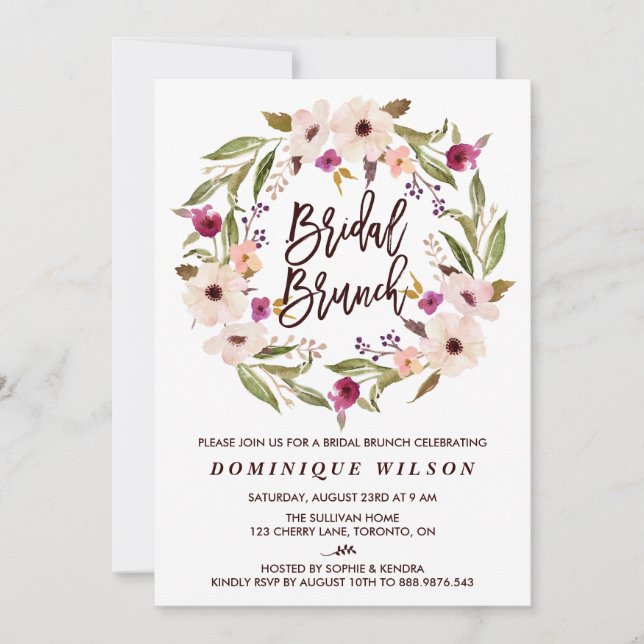 Convites Whimsical Bohemian Floral Wreath Bridal Brunch (Frente)