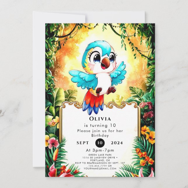Convites Whimsical Boho Parrot Birthday (Frente)