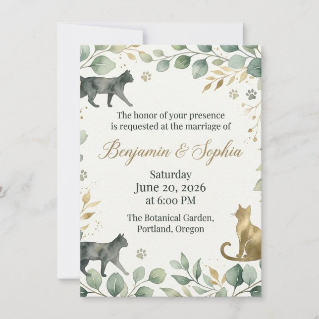 Convites Whimsical Botanical Cats Design (Frente)