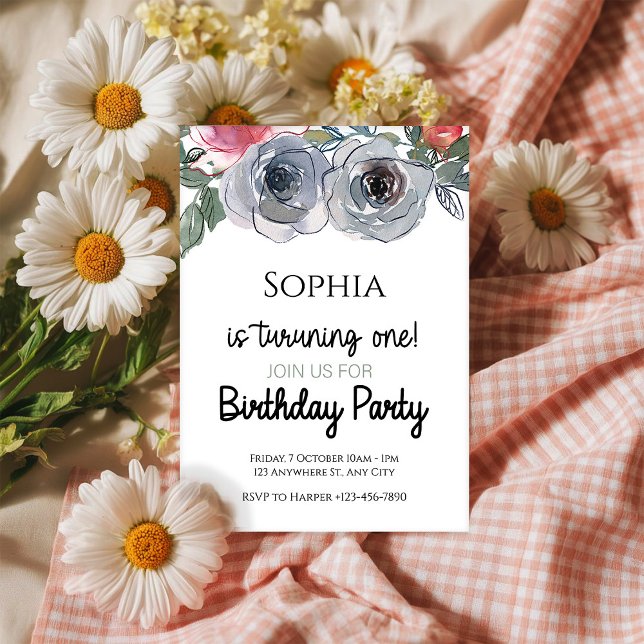 Convites Whimsical Bouquet - 1st Birthday Invitation (Criador carregado)