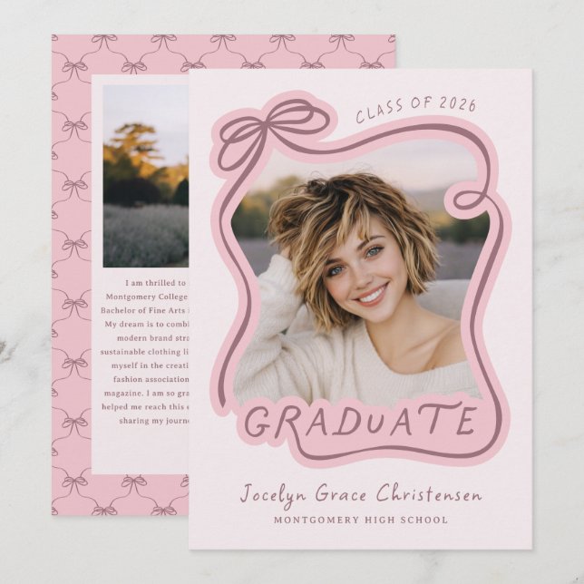 Convites Whimsical Bow Frame Future Plans Pink Graduation (Frente/Verso)