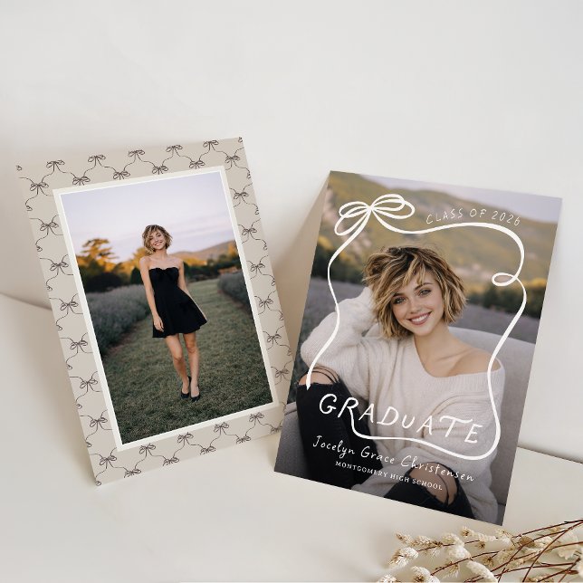 Convites Whimsical Bow Frame Overlay Graduation (Front and Back View)