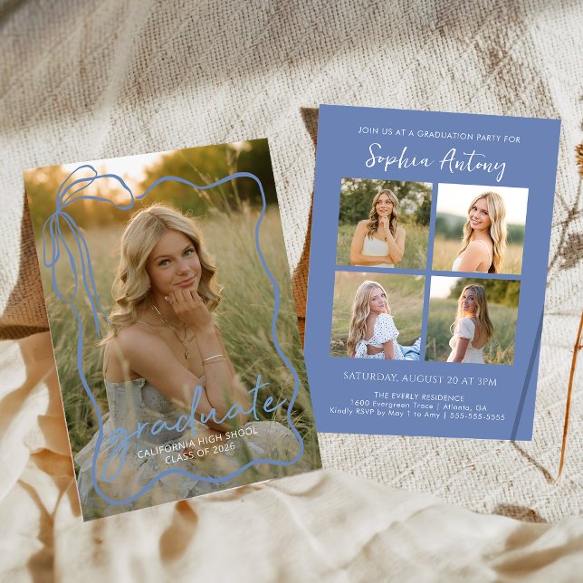 Convites Whimsical Bow Photo Graduation Party Invitation (Criador carregado)