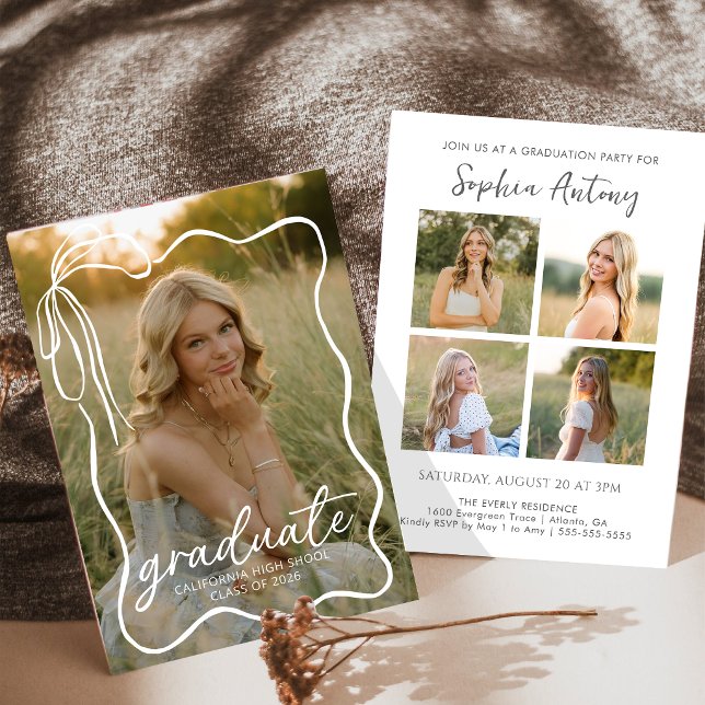 Convites Whimsical Bow Photo Graduation Party Invitation (Criador carregado)