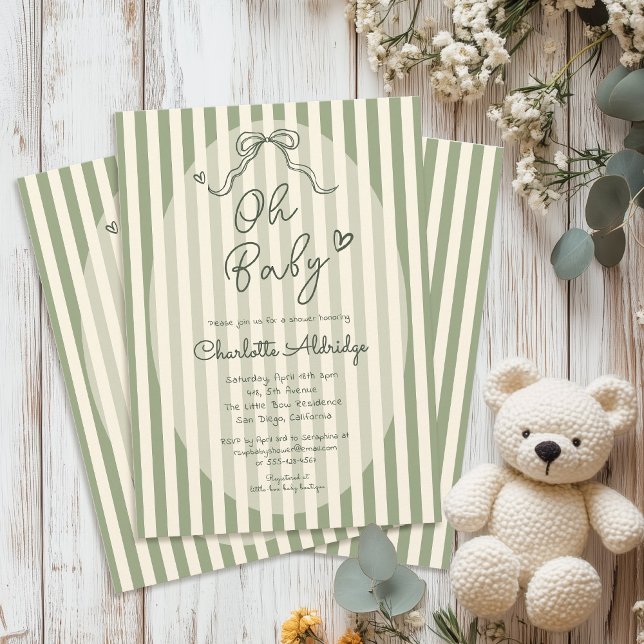 Convites Whimsical Bow Sage Green Baby Shower (Criador carregado)