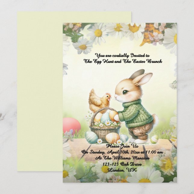 Convites - Whimsical Bunny Easter Brunch & Egg Hunt Invitat (Frente/Verso)