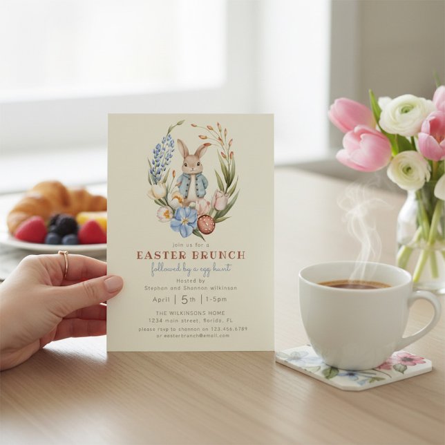 Convites Whimsical Bunny Springtime Floral Easter Brunch In (Criador carregado)