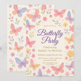 Convites Whimsical Butterfly 1st Birthday Party