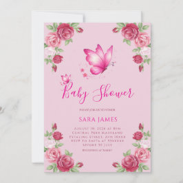 Convites Whimsical Butterfly & Rose Baby Shower Invitation