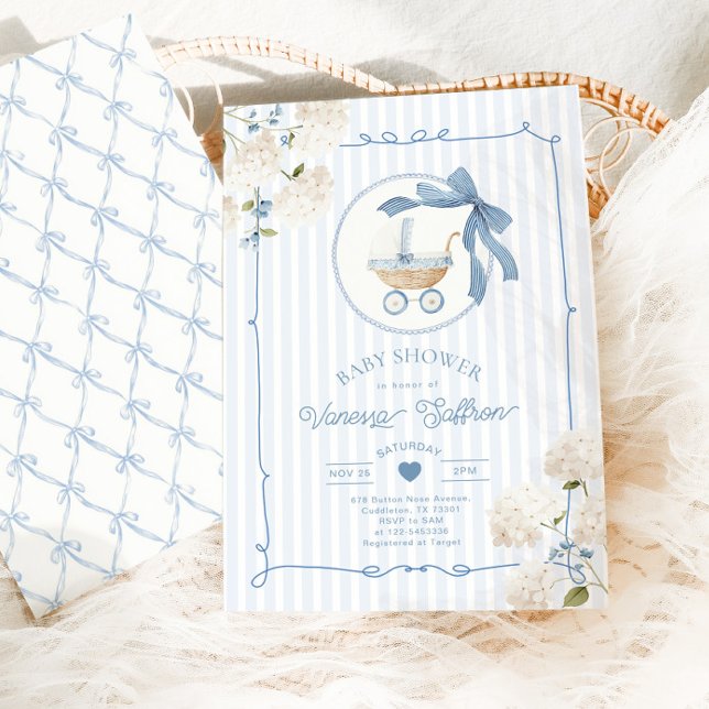 Convites Whimsical Carriage French nursery Blue Baby shower (Criador carregado)