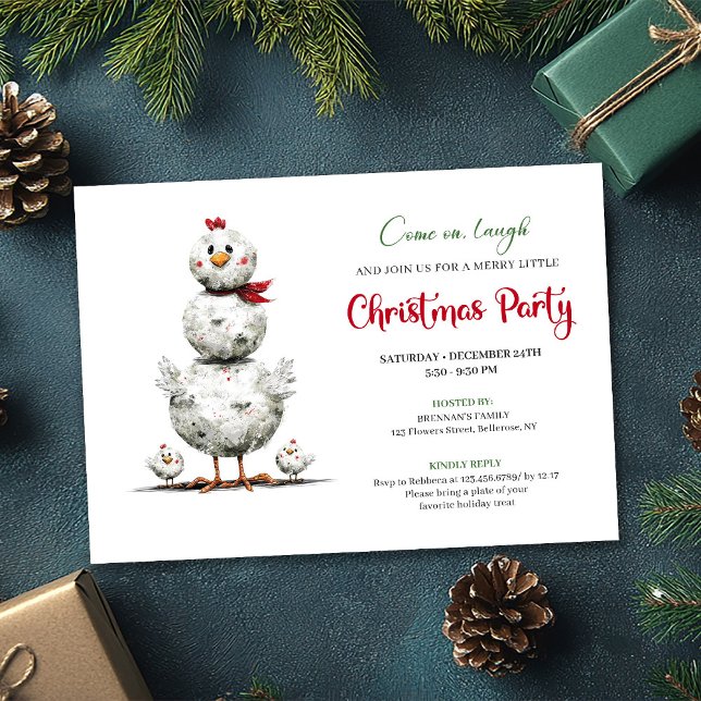 Convites Whimsical Cartoon Chickens Holiday Party Invites (Whimsical Cartoon Chickens Holiday Party Invitation)