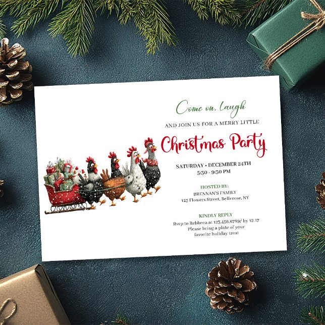 Convites Whimsical Cartoon Chickens Modern Holiday Invites (Whimsical Cartoon Chickens Modern Holiday Invitation)