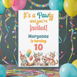 Convites Whimsical Cat Watercolor Birthday Invitation