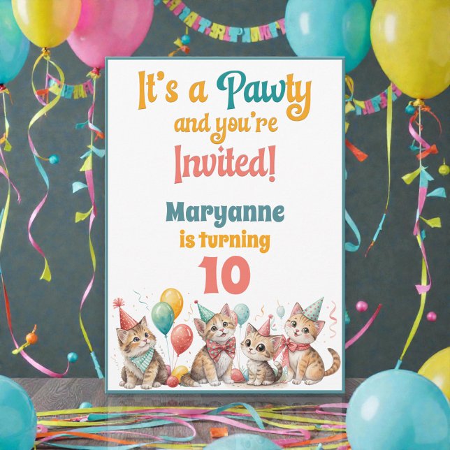 Convites Whimsical Cat Watercolor Birthday Invitation (Criador carregado)
