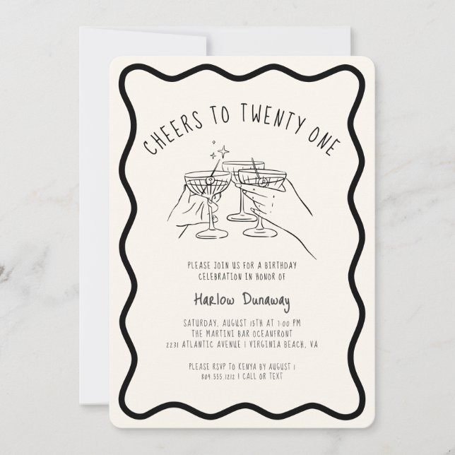 Convites Whimsical Cheers to 21 Festa de aniversário (Frente)