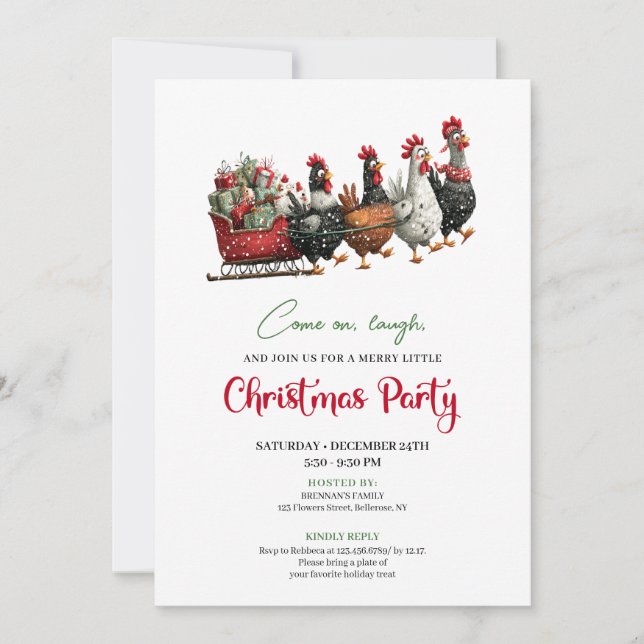 Convites Whimsical Chickens Holiday Celebration Party Card (Frente)