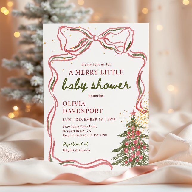 Convites Whimsical Christmas Bow Merry Little Baby Shower (Criador carregado)
