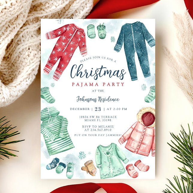 Convites Whimsical Christmas Pajama Party Invitation  (Criador carregado)