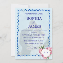 Convites Whimsical Citrus Biue & flower Wedding 