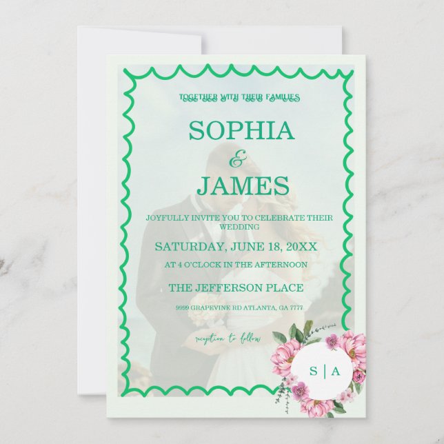 Convites Whimsical Citrus Green & flower Wedding  (Frente)