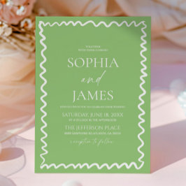 Convites Whimsical Citrus Green Wavy Border Wedding