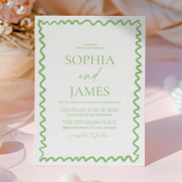 Convites Whimsical Citrus Green Wavy Border Wedding