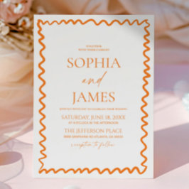 Convites Whimsical Citrus Orange Wavy Border Wedding