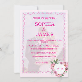 Convites Whimsical Citrus pink & flower Wedding  Invitatio