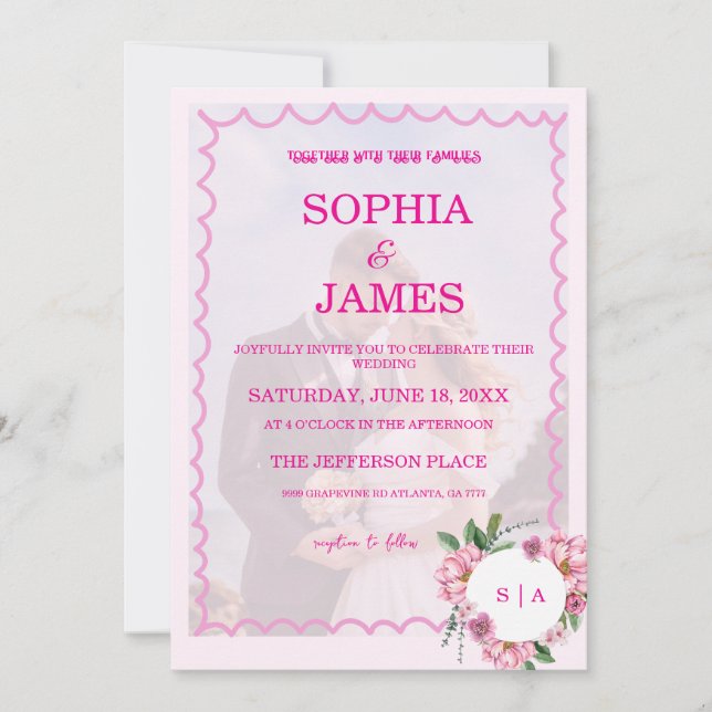 Convites Whimsical Citrus pink & flower Wedding  Invitatio (Frente)