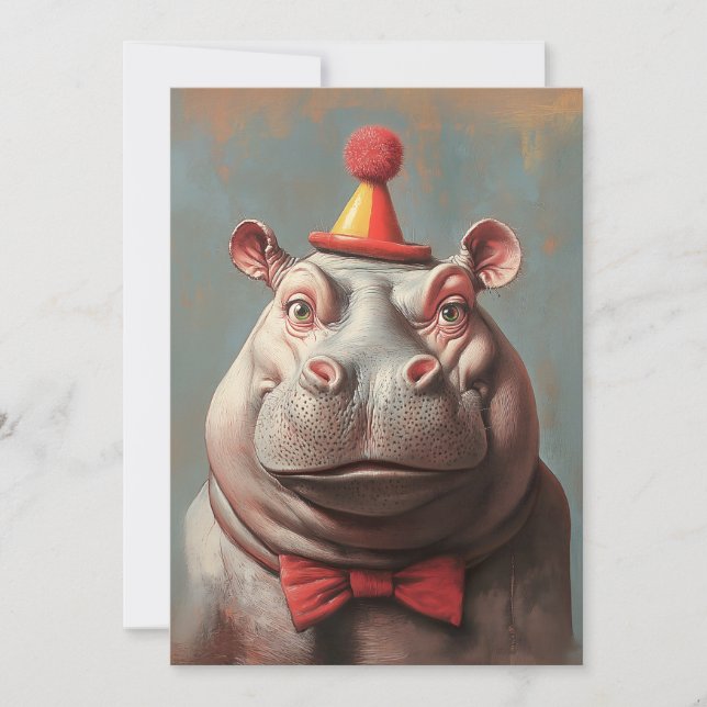 Convites Whimsical Clowe Hippo Retrato (Frente)