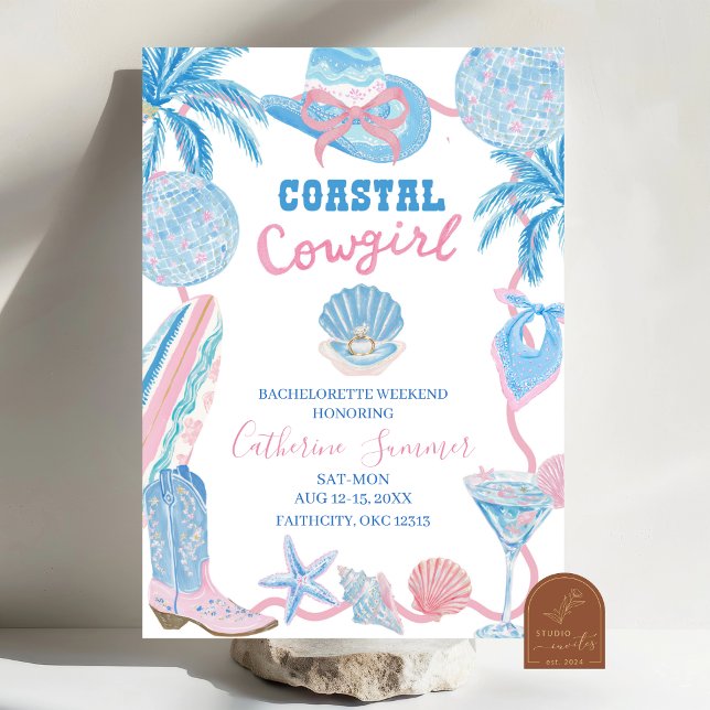Convites Whimsical Coastal Cowgirl Bachelorette Weekend Inv (Criador carregado)