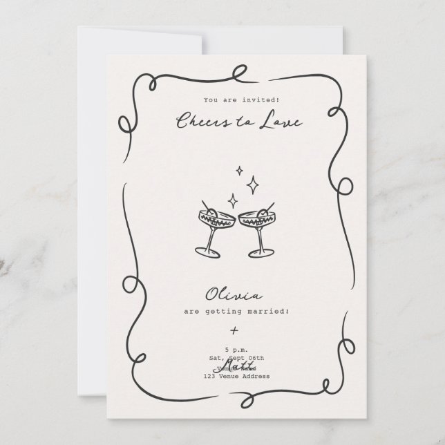 Convites Whimsical Cocktail Minimalist Wedding  (Frente)