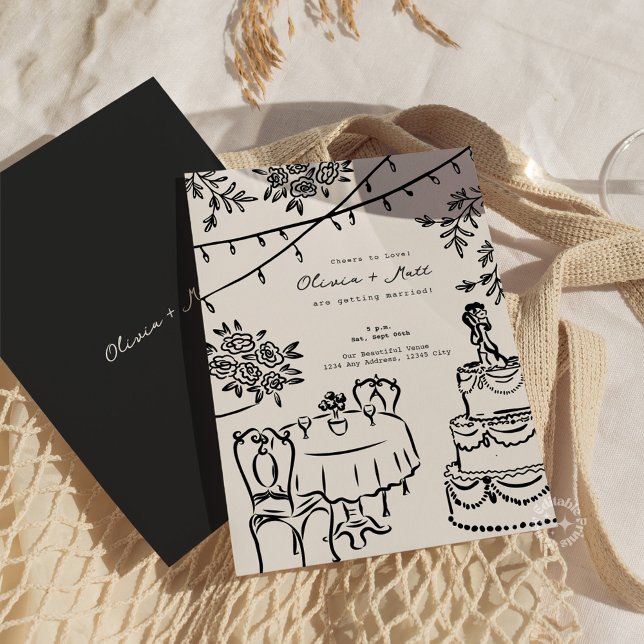 Convites Whimsical Cocktail Minimalist Wedding Invitation (Whimsical Cocktail Minimalist Wedding Invitation)