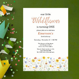 Convites Whimsical Colorful Wildflower 1st Birthday Party