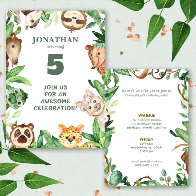 Convites Whimsical Custom Animal Jungle Birthday Invitation (Criador carregado)