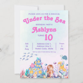 Convites Whimsical Cute Girl Under the Sea Mermaid Birthday