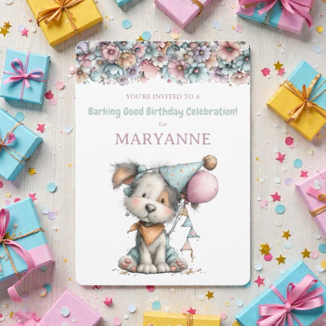 Convites Whimsical Dog Watercolor Birthday Invitation (Criador carregado)
