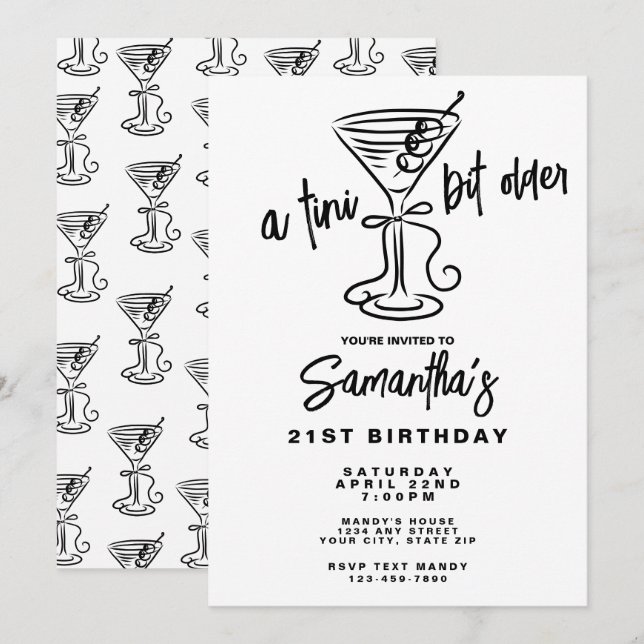 Convites Whimsical Doodle A Tini Bit Older 21st Birthday (Frente/Verso)