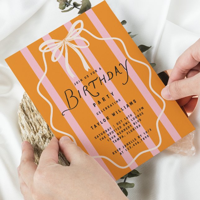 Convites Whimsical Doodle Bow Stripes Simple Minimal (Available in both printed and instant download formats.)