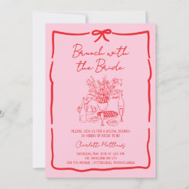 Convites Whimsical Doodle Brunch with the Bride Red Pink 