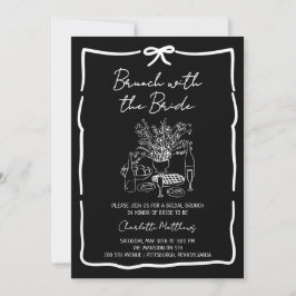 Convites Whimsical Doodle Brunch with the Bride Red Pink  I