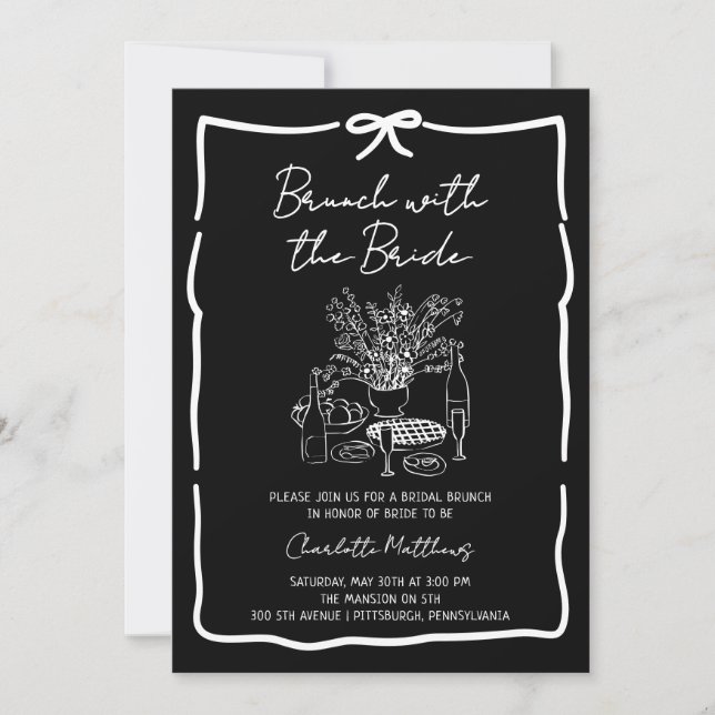 Convites Whimsical Doodle Brunch with the Bride Red Pink  I (Frente)