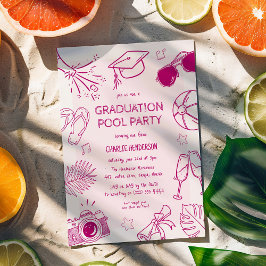 Convites Whimsical Doodle Graduation Pool Party